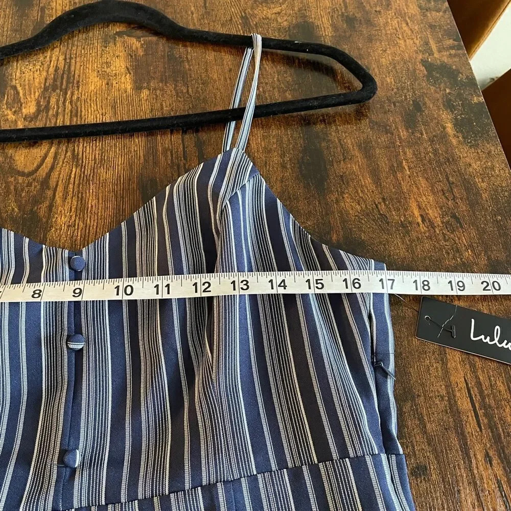 Navy Blue Striped Button-Front Mini Dress - Picture 5 of 14